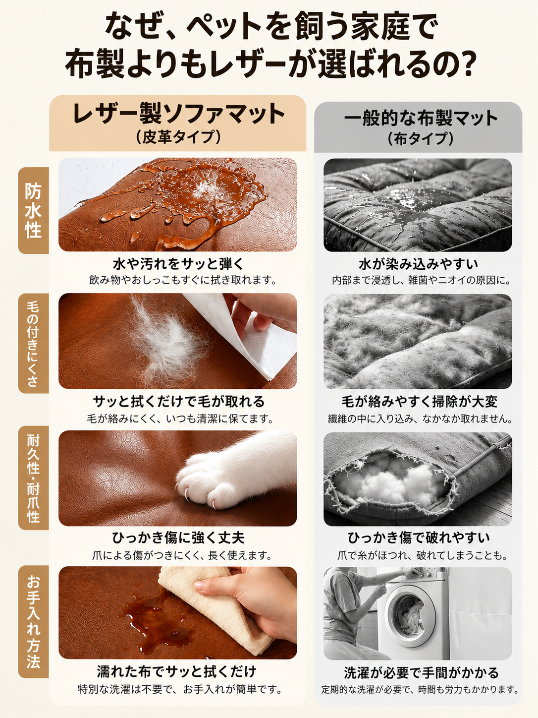 ソファを守る 愛犬用レザー調ソファマット