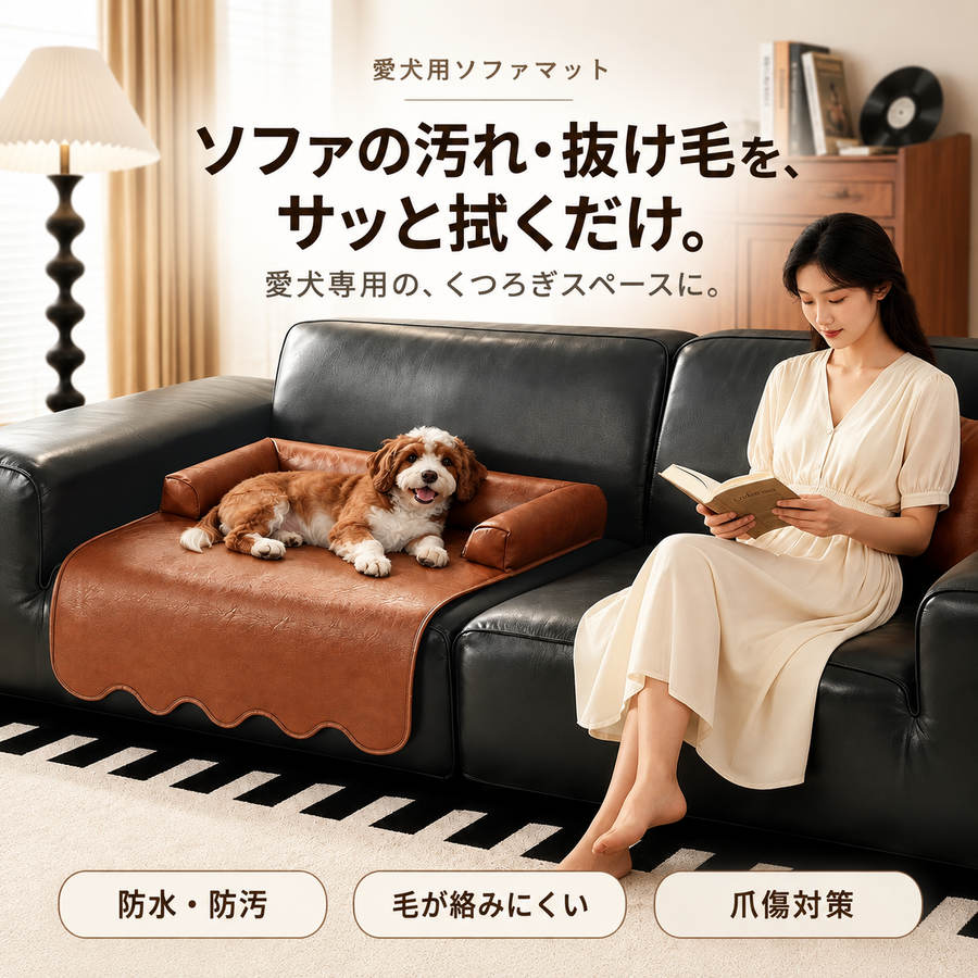 ソファを守る 愛犬用レザー調ソファマット